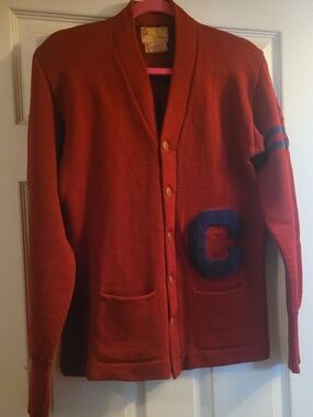 Vintage Red Letterman Cardigan with Blue "C" Patch, Gordon's